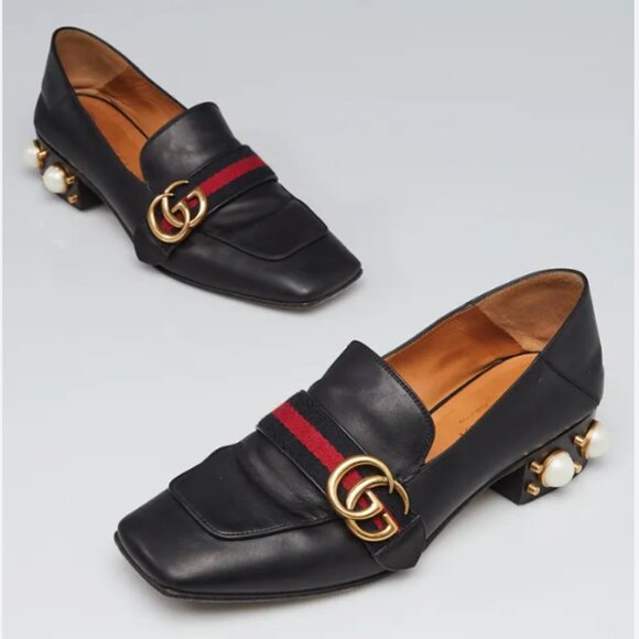Gucci Peyton Leather Flats with pearl heels size 39 - Picture 1 of 8